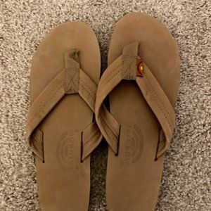 Rainbow Tan Leather Flip Flop Sandals